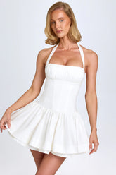 Ruched Halterneck Mini Dress In White