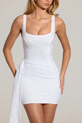 Embellished Draped Mini Dress In White