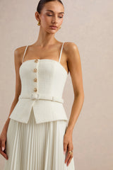 Lizzy | Cream Square-Neck Midi Dress With Pleated-Skirt