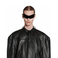 Balenciaga 25FW Cowhide Jacket Bew Double Zipper Ribbed Cuffs Leather Jacket Loose Version #332836