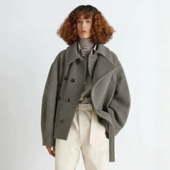 Lemaire Women's Fall And Winter Gray Lapel Short Large Fashion Trend Elegant Double-breasted Belt Temperament Jacket Ngvp #2625