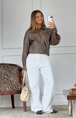 Abbi Pu Vintage Brown Bomber Jacket