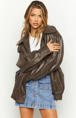 Abbi Pu Vintage Brown Bomber Jacket