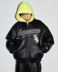 Supreme x Chicago White Sox FW25 WEEK5 Men's and Women's Leather Logo Patch Zipper Closure Varsity Jacket #332978