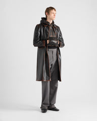 Prada SS25 Spring And Summer Men's Nappa Leather Hooded Raglan Long Sleeve Sweatshirt Leather Jacket #332536