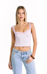 Bambi Pink And White Polka Dot Frill Top