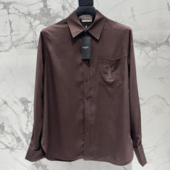 Saint Laurent Women's Lapel Embroidered Pocket Logo Shirt #333271