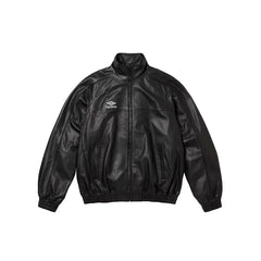 Supreme Men's And Women's Spring/fall Fashion Casual Solid Color High Neck Zipper Front Embroidered Logo Leather Jacket #79518