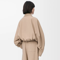 Loewe Women's Spring/Fall Fashion Casual Lapel Zipper Solid Color Embroidered Print Waist Elastic Short Jacket #79474