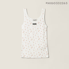 MIUMIU Women's Ribbed Knit Crew Neck Logo Patch Straight Tank Top #332263