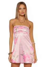 Chantell Pink And Green Floral Mini Dress