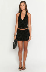 Clancy Black Velvet Crop Top
