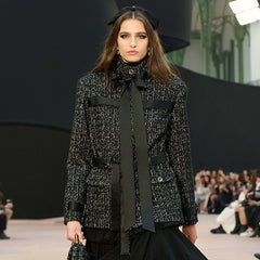 Chanel 25FW Women's Tunic Jacket Cashmere Tweed Thick Flower Stand Collar Mid Length Style #332919