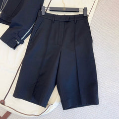 Hermes Women's Workwear-Style Fall/Winter Lapel Zipper Denim Short Jacket with Casual Solid-Color Mid-Length Pants Ngvp #2587