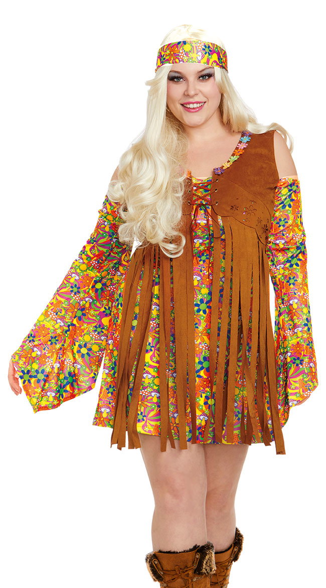 Plus Size Flower Power Hippie Costume - Image 1