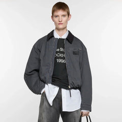 Acne Studios SS25 Men's and Women's Barn Logo Patch Fitted Zip Off Shoulder Long Sleeve Bomber Jacket #332324