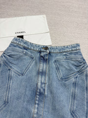 Chanel Women's Summer Cotton Bow-Tie Solid-Color Mid-Rise Denim Skirt Ngvp #2589