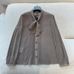 Prada Women's Spring/Fall Fashion Casual Plaid Print Single-Breasted Silk Cardigan Shirt #79458