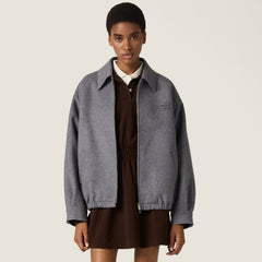 MiuMiu Women's Spring/Fall Fashion Casual Solid Color Lapel Zipper Long Sleeve Jacket Waist Elastic Drawstring Solid Color Casual Short Skirt Wool Tweed Suit Skirt Set #79413