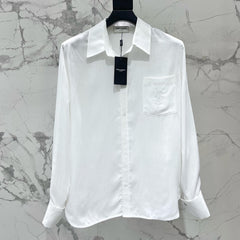 Saint Laurent Women's Lapel Embroidered Pocket Logo Shirt #333271