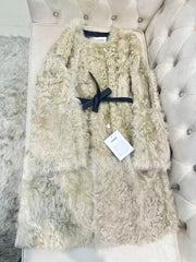 Chanel Soft Gold Little Lake Sheep Reversible Fur Coat Casual Loose Minimalist Jacket Belted Fleece Jacket #332355