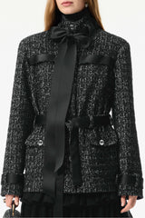 Chanel 25FW Women's Tunic Jacket Cashmere Tweed Thick Flower Stand Collar Mid Length Style #332919