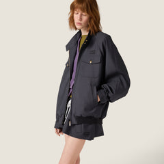 MIUMIU Women's Jersey Stand Collar Long Sleeves Embroidered Logo Hematite Bonded Pony Mohair And Knit Jacket #332309