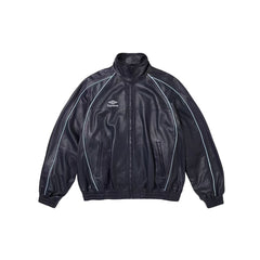 Supreme Men's And Women's Spring/fall Fashion Casual Solid Color High Neck Zipper Front Embroidered Logo Leather Jacket #79518