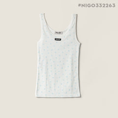 MIUMIU Women's Ribbed Knit Crew Neck Logo Patch Straight Tank Top #332263