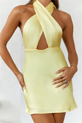 Peppamayo Call Me Later Satin Mini Dress Yellow