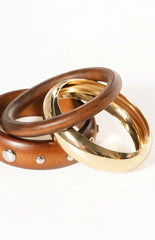 Fern 3 Pack Gold And Wood Bangle Set