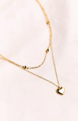 Gold Heart Double Chain Necklace