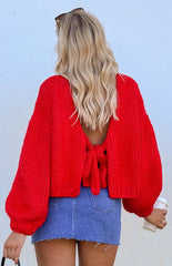 Holiday Red Tie Up Knit Cardigan