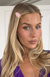 Juno Pink Polka Dot 4 Pack Non Crease Hair Clips (Free Over $100)