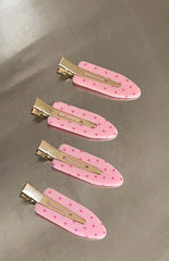 Juno Pink Polka Dot 4 Pack Non Crease Hair Clips (Free Over $100)