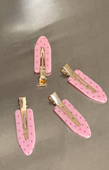 Juno Pink Polka Dot 4 Pack Non Crease Hair Clips