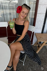 Khalea Black Polka Dot Hanky Hem Midi Skirt