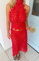 Lioness Trophy Rouge Crochet Midi Skirt
