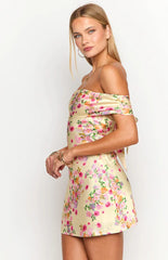Primrose Yellow Bloom Off The Shoulder Mini Dress