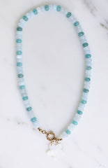 Roche Blue Beaded Flower Charm Necklace