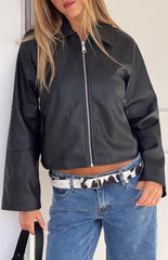 Rockie Black Pu Pebbled Cropped Jacket