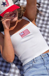Suzie White Usa Embroidered Tank Top