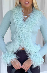 Violetta Mint Green Fur Trim Knit Cardigan
