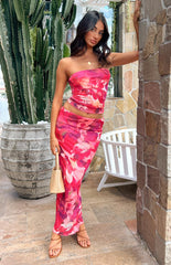 When In Rome Pink Print Mesh Maxi Skirt
