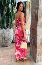 When In Rome Pink Print Mesh Maxi Skirt
