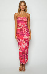 When In Rome Pink Print Mesh Maxi Skirt