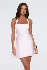 Romance In Rosewater Satin Halter Mini Dress Pink