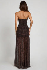 Embellished Bandeau Gathered Maxi Dress In Snake Hotfix