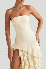Ruffle-Trim Strapless Gown In Pearl