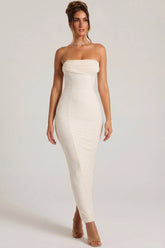 Embellished Bandeau Cowl Neck Maxi Dress In Snow